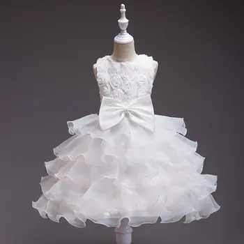 

Girl Sleeveless Lace 3D Flower Tutu Holiday Princess Dresses Bow Party Wedding Tutu Gowns Girls Dress Party Gown