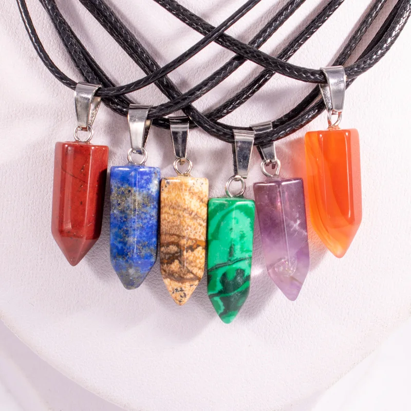 

100PCS Assorted Pendants For Jewelry Making Natural Stone Necklace Pendant Pillar Bullet Pendulum Amulet 22*8mm Bulk Wholesales