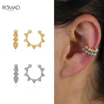 

ROMAD Punk Ear Cuff Rivet Strand Clip on Earrings for Women Rivet Circle Huggie Gothic Earings Silver 925 Jewelry kolczyki