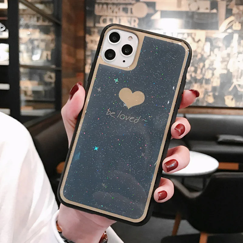 Blue 1 USLION гальванический чехол для телефона с сердечком для iPhone 11 Pro Max XR XS X XS Max 7 8 6 6S Plus блестящий чехол с блестящими звездами - Цвет: Blue 1