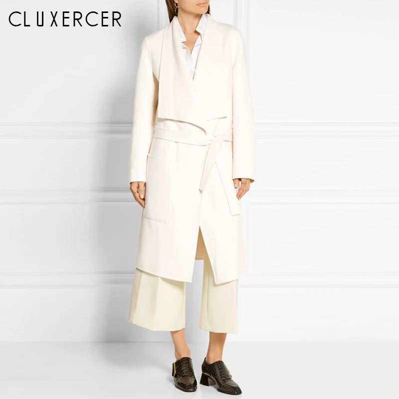 

2019 Winter Woman Wool Solid Loose Coat Jacket Women Woolen Simple Coat Elegant Lady Long Blend Coats Cardigan