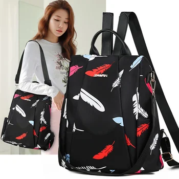

Backpack female 2019 fashion wild Oxford canvas anti-theft lady feather leisure travel backpack Girls Schoolbags Shoulder Bag