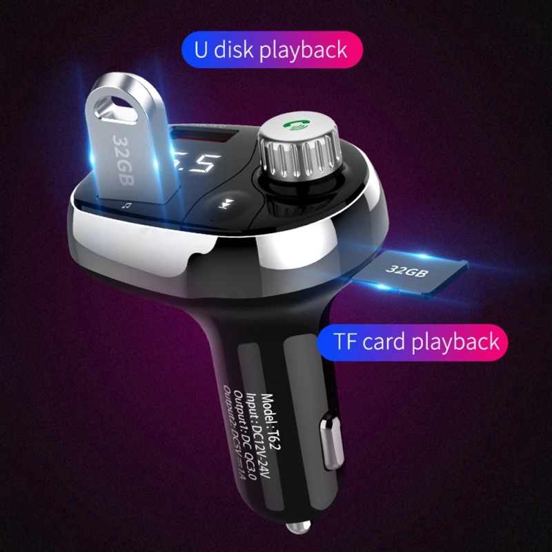 T62 Быстрая зарядка 3,0 автомобильный Bluetooth fm-передатчик два usb порта QC3.0 автомобильное зарядное устройство fm-модулятор MP3-плеер автомобильный Зажигалка Handfree