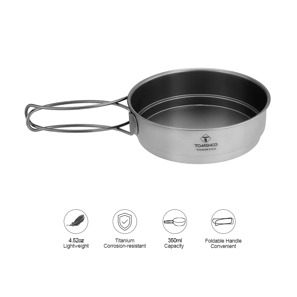 

TOMSHOO 350ml Camping Fry Pan Titanium Frying Pan Outdoor Portable Single Pot Campfire Pot Picnic Pan