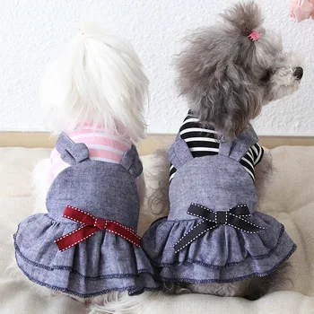 

Cute Stripe Dog Pet Cat Bow Party Dress Tutu Skirt Summer Dog Puppy Hoodie Shirt Vest Costume Dog Girl Clothes For Chihuahua
