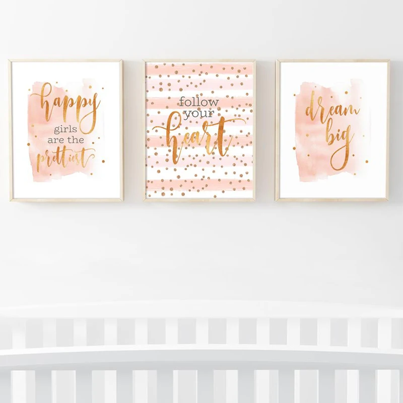 Teen-Girls-Nursery-Wall-Art-Pictures-Canvas-Painting-Rose-Gold-Positive-Quote-Prints-Nordic-Poster-G