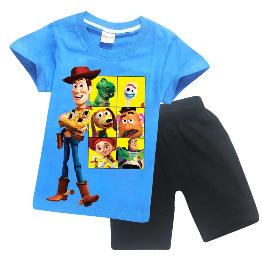 История игрушек мультфильма 4 комплект детской летней одежды Forky Woody Figures футболка+ короткие штаны детская одежда для маленьких девочек и мальчиков