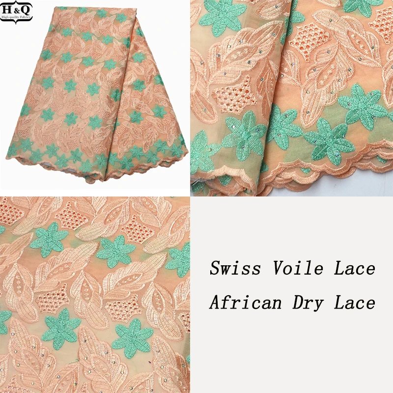 

H&Q Vintage Cotton Lace Fabric Swiss Voile Lace In Switzerland African Dry Lace 5 Yards/Pieces 2020 Embroidered Lace With Stones