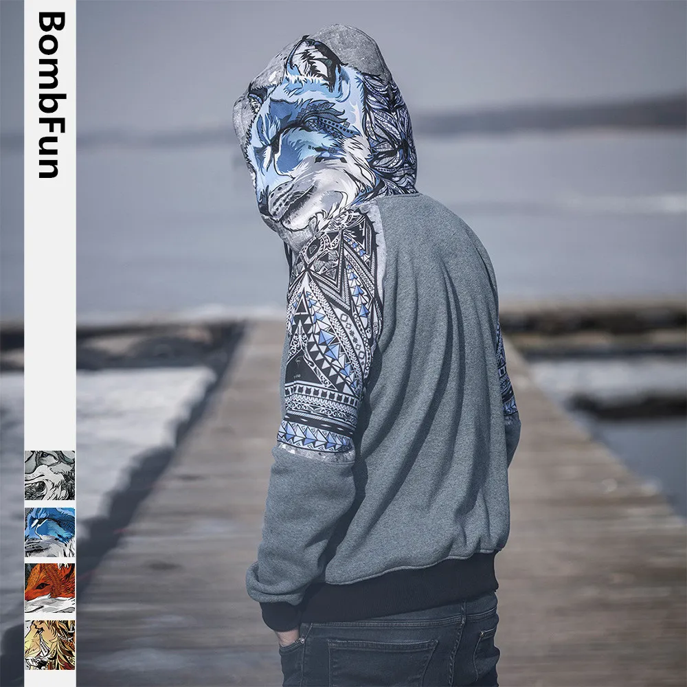 

BombFun Men Hoodies Animal 3d Sweatshirts Men Hoodie Fox Print Hooded Couple Tracksuits Women Hoodies Male Tops High Quality
