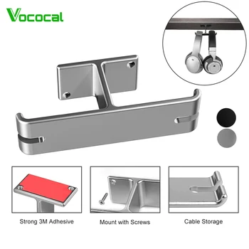

Vococal Headphone Dual Hanger Durable Aluminum Headset Hook Holder Easy Install 2 in 1 Earphone Mount Under Desk Stand Rack