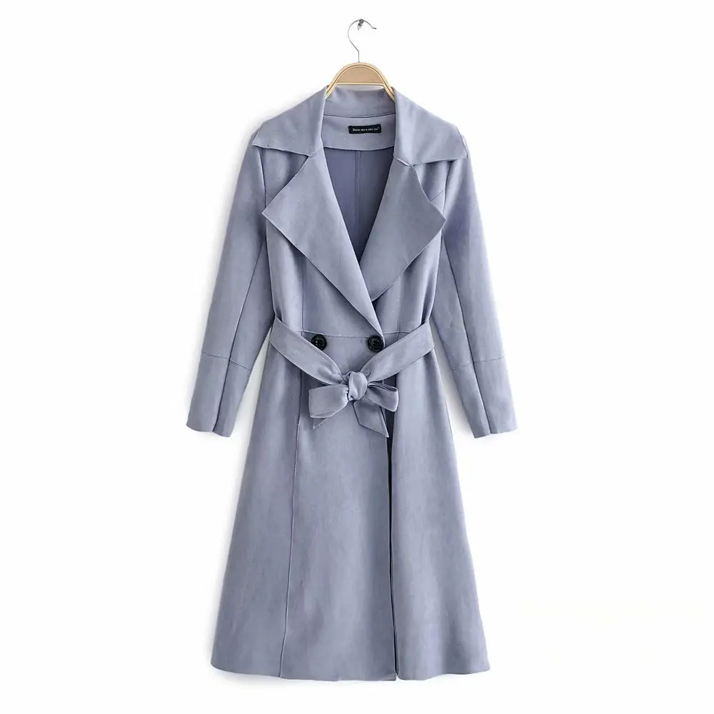 Стиль INS, Ранняя осень, элегантный Тренч средней длины, приталенное облегающее замшевое пальто на шнуровке для женщин 017622