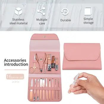 

16pcs Nail Manicure Set Stainless Steel Nail Trimmer Nail Multi-Functional Fingernail Cutters Kit Nail File Manicure Tools