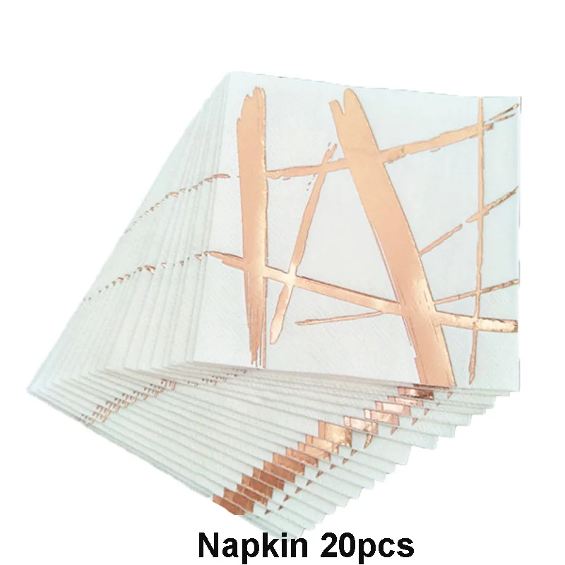Napkin 20pcs Розовое золото в полоску одноразовая посуда на день рождения тарелки Позолоченные бумажные соломинки/чашка украшение стола свадебные принадлежности для вечеринок - Цвет: Napkin 20pcs