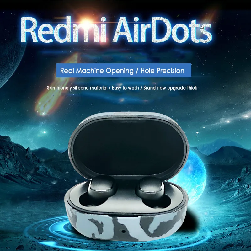 Black camouflage Силиконовый защитный чехол для наушников Xiaomi Redmi Airdot TWS Bluetooth наушники противоударные наушники с камуфляжным рисунком Чехол Коробка - Color: Black camouflage