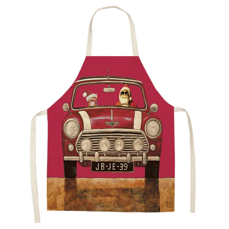 Cartoon Car Christmas Kitchen Children Apron Santa Claus Pattern Adult Women Men Dinner Party Cooking Apron Xmas Decoration