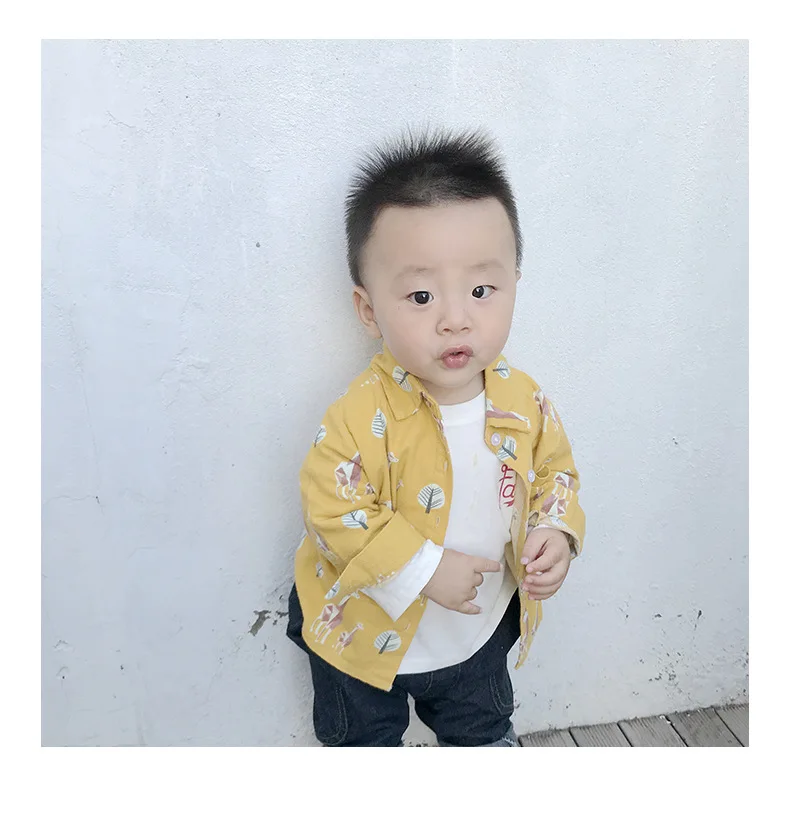 Baby Korean-style Cartoon Shirt Infants Cardigan Long-sleeved Shirt Cute Children Lapel Shirt