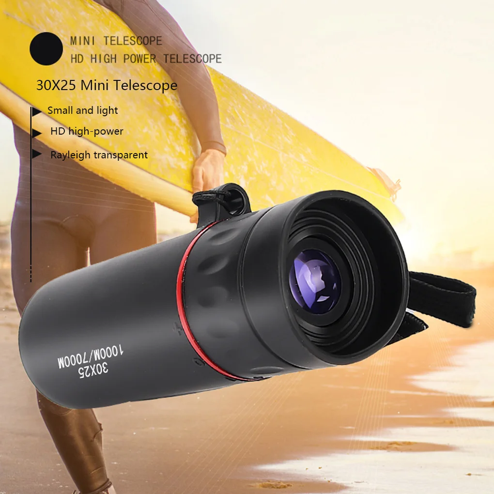 Outdoor Hiking Telescope 30x25 HD Mini Portable Focusing Telescope Optical Single Tube Binoculars With Integrated Handle Strap