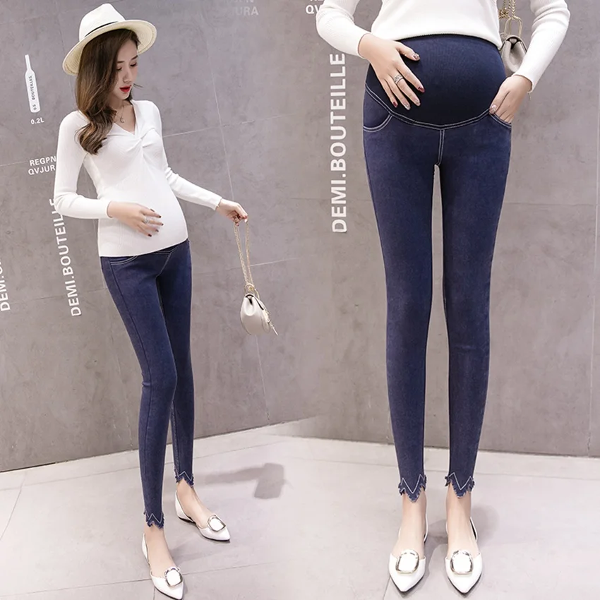 new autumn pregnant women nine pants pregnant women stomach lift pants feet pants wearing elastic denim casual pants