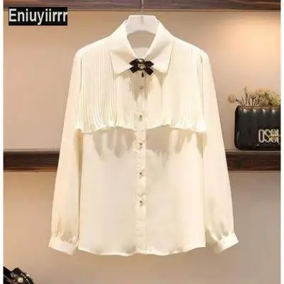 2021 New Year Cute Girls Womens Solid Color Office Lady Ruffled Blouses Formal Button Red White Shirt Ribbon Bow Tie Tops 6