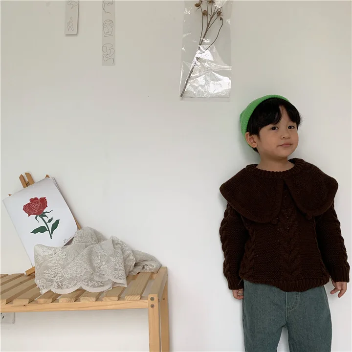 Корейские свитера для маленьких мальчиков и девочек модная винтажная детская одежда с оборками