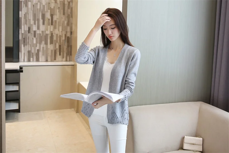 Ограниченная серия, хлопковый женский свитер, Blusas De Inverno Feminina, свитер, новые осенние платья, тонкий вязаный кардиган, расшитый бисером, Женское пальто