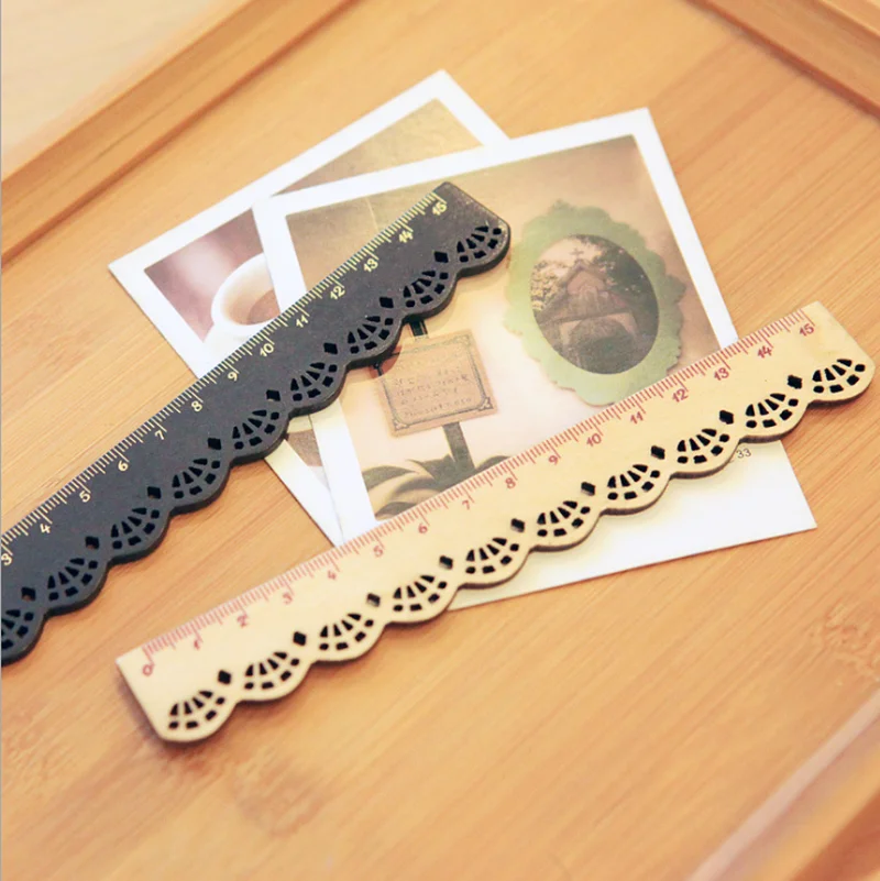 

1 Pcs Beautiful Stylish Korea Kawaii Stationery Lace Brown Wood Ruler Sewing Ruler Office School Supplies
