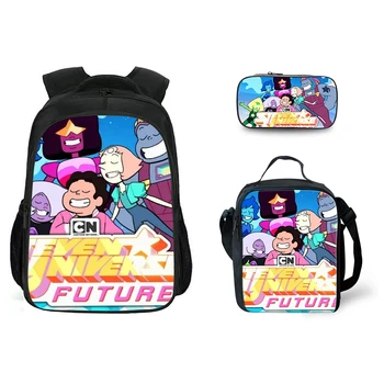 

Cartoon 3PCs Set Students School Bag Steven Universe Pattern Children's Backpack 3D Anime Design Large Capacity Book Bags