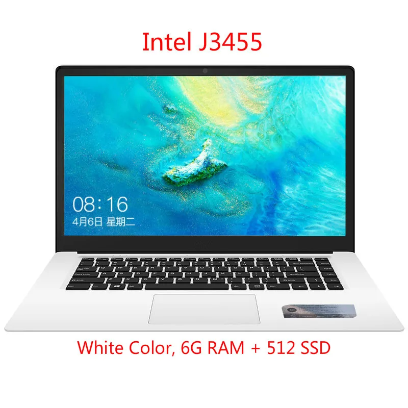 15,6 дюймов J3455 ноутбук Intel 6G ram Портативный бизнес офисный ноутбук 1920*1080P нетбук 128G 256G 512G 1024G ноутбук - Цвет: White6G512G