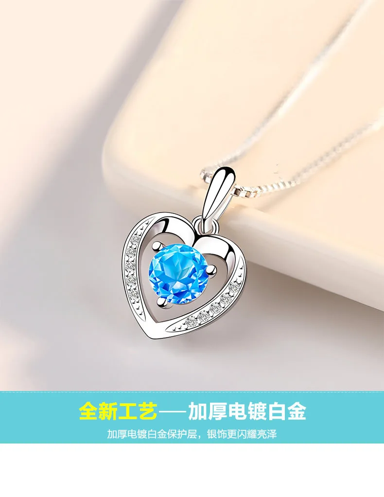 Amethyst Heart Shape 925 S Sterling Silver Necklace Women's Choker Heart Silver Pendant Fashion New Style