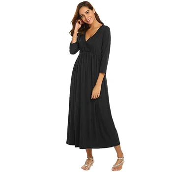 

Women Nightgown V Neck Long 3/4 Sleeves Soft Sleeping A Line Solid High Waist Elastic For Pregnant Polyester Lactating Nursing