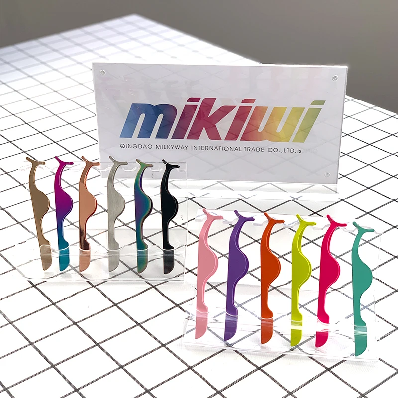 Mikiwi-Pinzas para pestañas falsas en forma de T, aplicador de pestañas postizas, rizador de extensiones, pinza auxiliar, herramienta de maquillaje