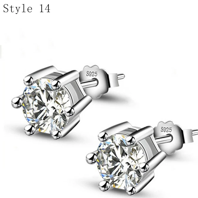 925 Sterling Silver Earrings Stud for Women Solid Silver Jewelry Earrings Bling CZ Zircon Stone Stud Brincos Bridal Wedding 14
