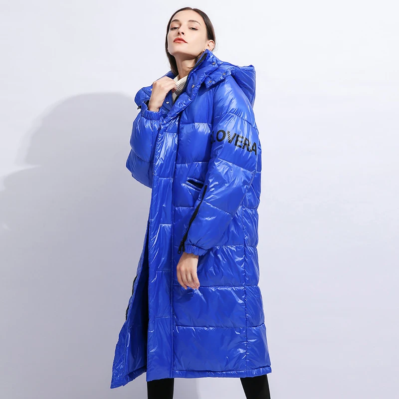 Women Long Down jacket Winter Letter print Loose Oversized Female down coat Hooded Thick warm Elegant Outwear YNZZU 9O072