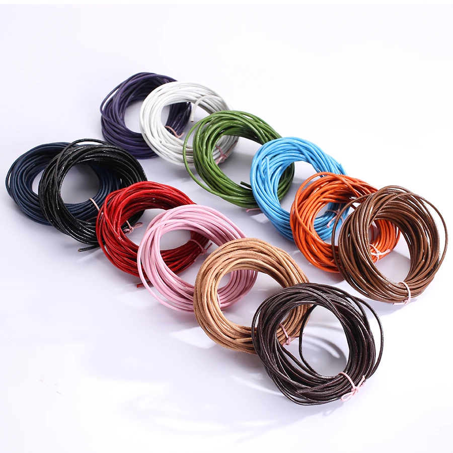 

20m/lots 2mm Real Genuine Leather Cord Round Rope Wires String For Jewelry Making Bracelet Necklace Pendant Crafts Handmade Diy