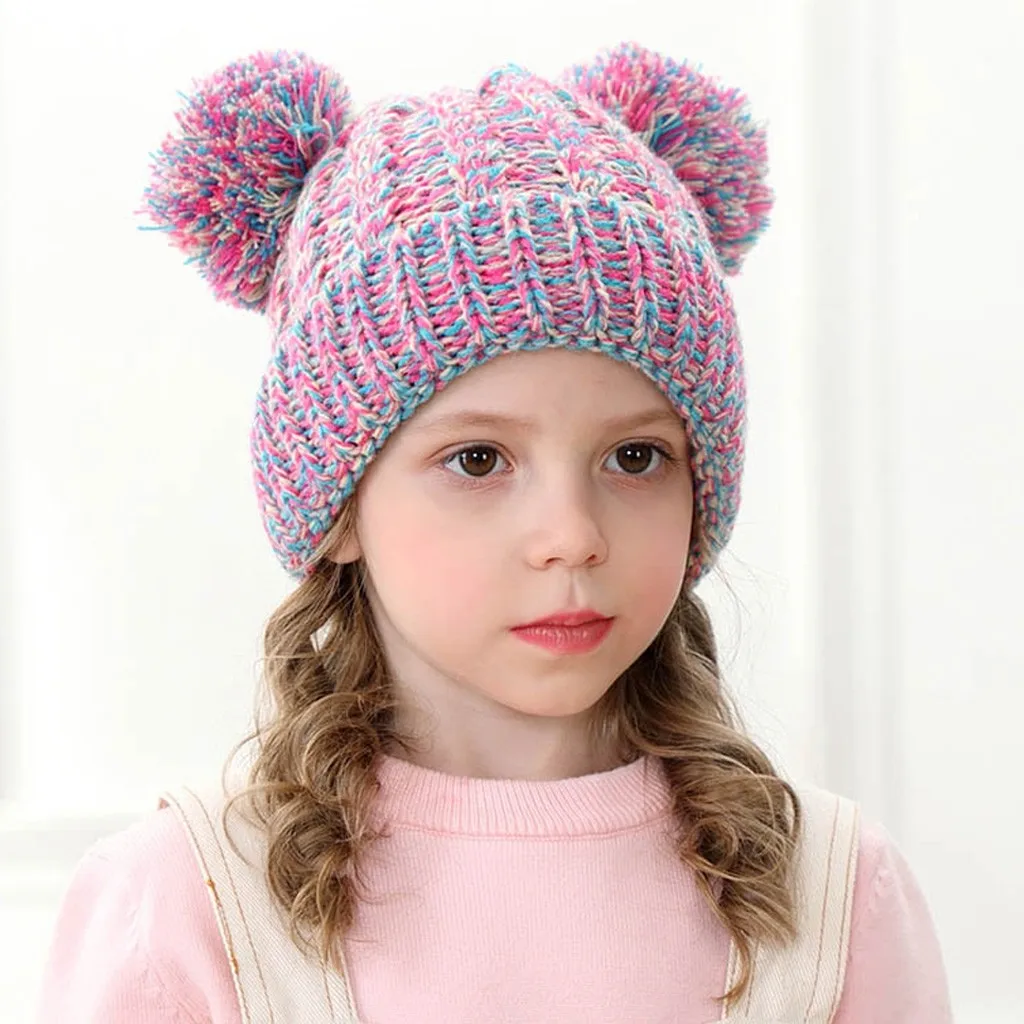 Мульти Теплые Зимние Повседневные вязаные шапки для женщин, девочек, мальчиков, детская зимняя шапка для детей, Шерстяная Лыжная шапка с помпоном, шапка# ZD