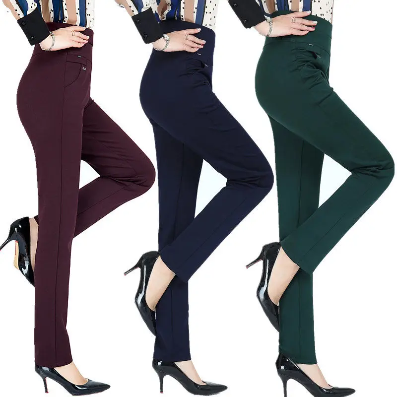 

2019 New with logo Top Quality 6XL Plus Size Middle-old Age Women Trousers High Waist Straight Casual Pants Solid color