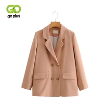 GOPLUS Women's Jacket Pink Plus Size Women Blazers and Jackets Double Breasted Office Ladies Blazer Femme Chaqueta Mujer C7185