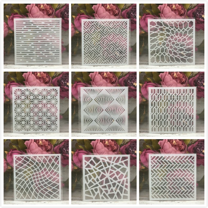 9Pcs 13*13cm Geometry Matrix DIY Layering Stencils Painting Scrapbook Coloring Embossing Album Decorative Card Template | Канцтовары для