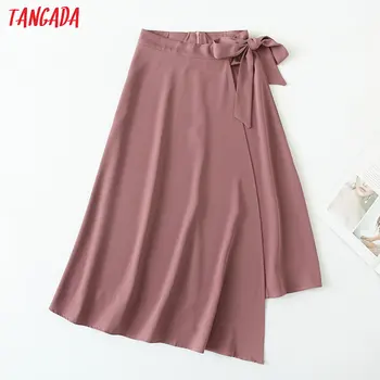

Tangada 2020 summer women elegant midi skirt with bow back zipper office ladies chic mid calf skirts YU77