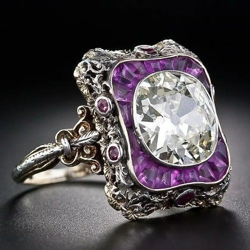 

Creative Amethyst Trapezoidal Square Diamond Ring Exaggerated Punk Style Ring Jewelry for Women Engagement Wedding Party Gift