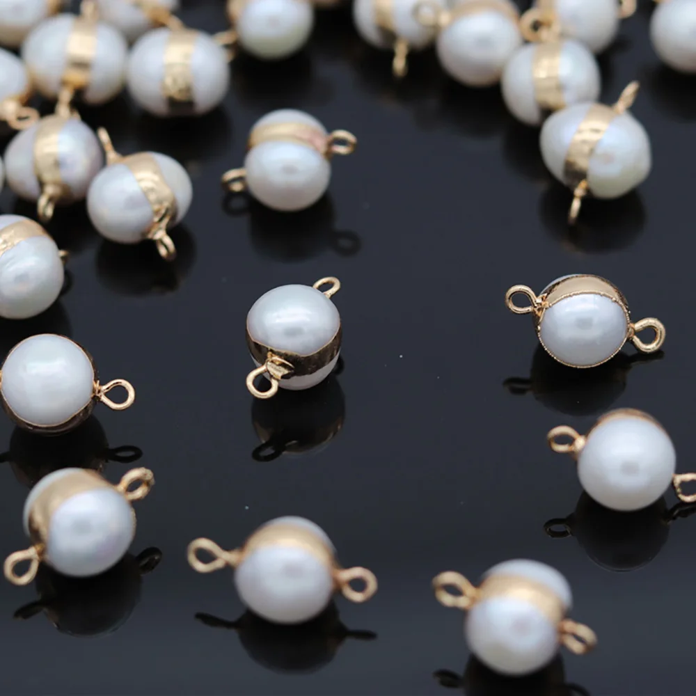 5pcs Natural Freshwater Pearl Round Connector Charms Pendants for Necklace Bracelet Accessories Jewelry Making DIY 8x16-10x18mm