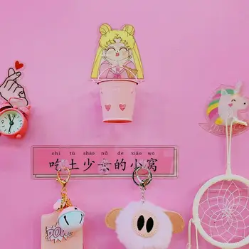 

1pc New Cartoon Sailor Moon Creative Waterproof Adhesive Hooks for Walls Suckers Rear Door Hanger Figure Toys Gift