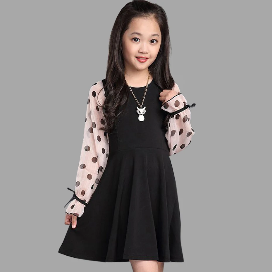 

Patchwork Girl Dresses Polka Dot Dress For Kids Summer Dress For Girls Casual Children's Dress Spring Costume For Girl 4-14 Year