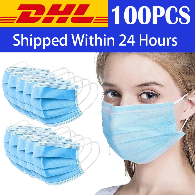 

DHL Free Shipping 100Pcs 3 Layers Disposable Dustproof Face Mouth Masks Anti-pollution Non-woven Mask Earloop Face Shield