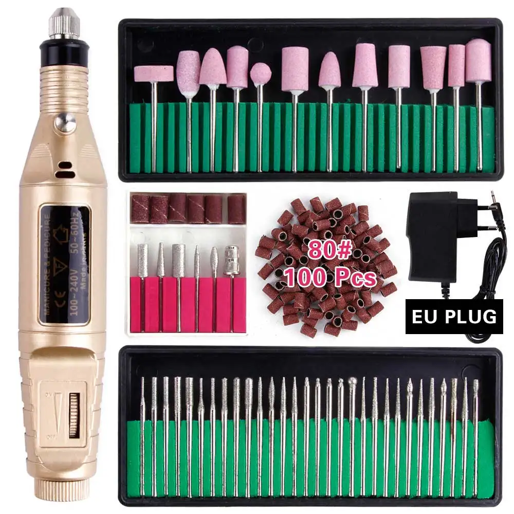 Маникюрный станок, токарный станок для маникюра и педикюра, дрель для ногтей, крепкий полировщик ногтей, профессиональный электрический инструмент для маникюра - Цвет: Set F EU Plug