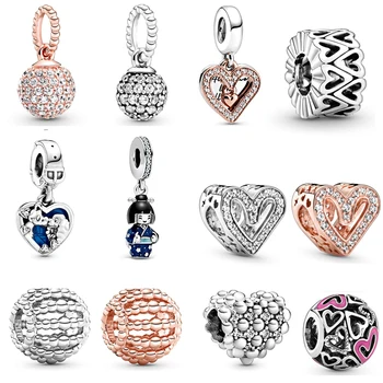 

Original 925 Silver Openwork Heart Bead Charm Japanese Doll Pendant Fits Pandora Bracelets DIY Jewelry Making Gift Drop Shipping