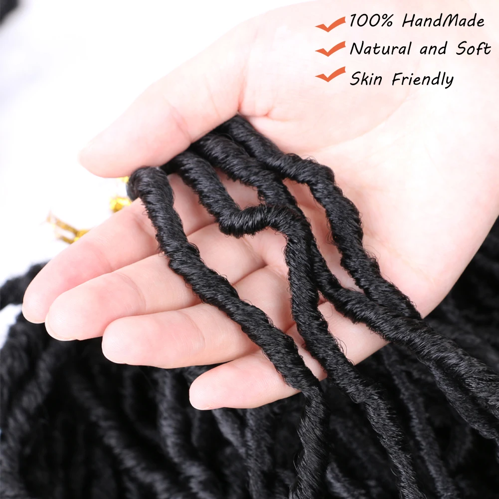Mtmei Hair Faux Locs Crochet Hair 24" Long Curly Dreadlocks Extensions Synthetic Soft Locs Crochet Braids 20Strands/pack