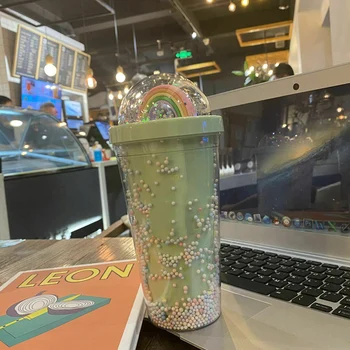 

Tumbler Starlight 450ML Straw Cold Water Cup Rainbow Decoration Silicone for Summer DEC889