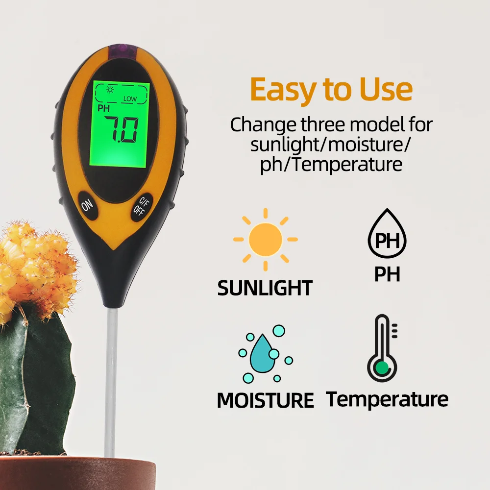 Medidor de PH Digital de humedad solar del suelo para plantas flores acidez