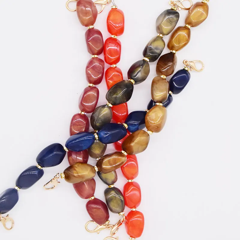 Fashion Lady Resin Colored Stone Handbag Strap Bead Wristlet Purse Bag Belt Women's Bag Strap Replacement Accessories